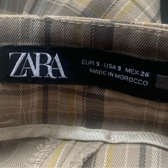 Zara Beige Brown Plaid Slit Hem Trouser Pants - Picture 7 of 10